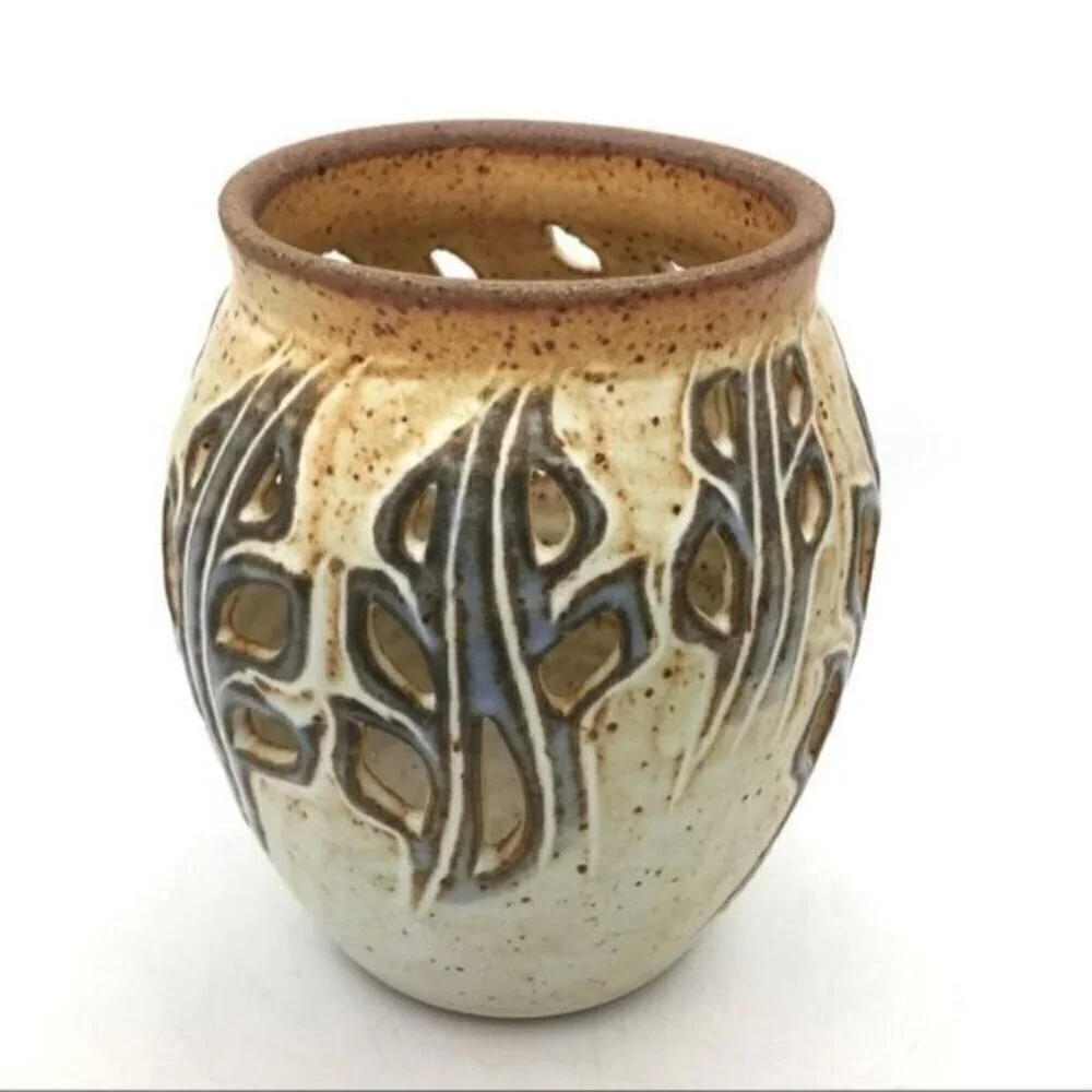 Featherbed Mountain Art Pottery Vintage Stoneware Vase Luminary Botanical Signed
